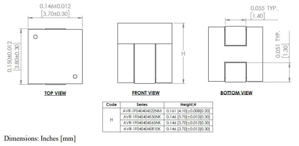 Mechanical Drawing - Abracon AVR-1F040404S Assembly Power Inductors