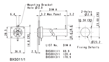 Mechanical Drawing - Bulgin BXS Battery Holders