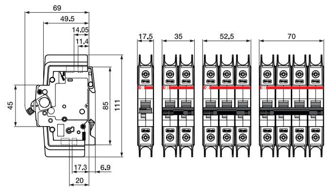 Mechanical Drawing - ABB System pro M compact® SU200M Mini Circuit Breakers