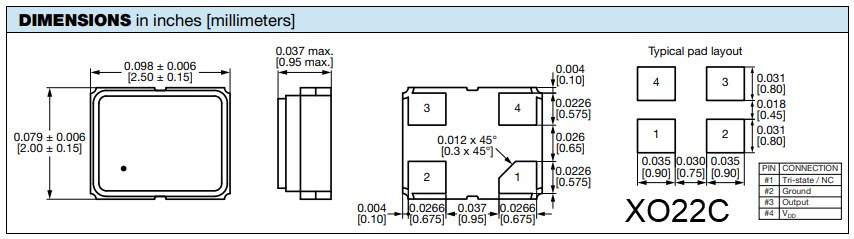 Mechanical Drawing - Vishay / Dale XOxC Surface-Mount Oscillators