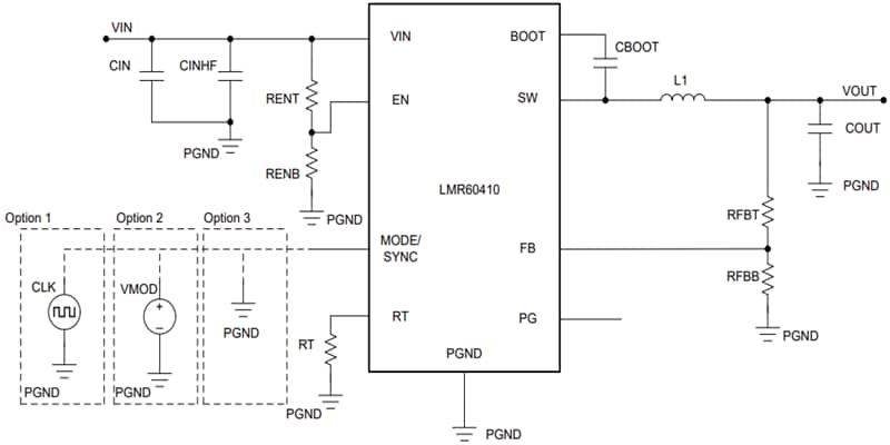 Application Circuit Diagram - Texas Instruments LMR60410 Synchronous Buck Converter