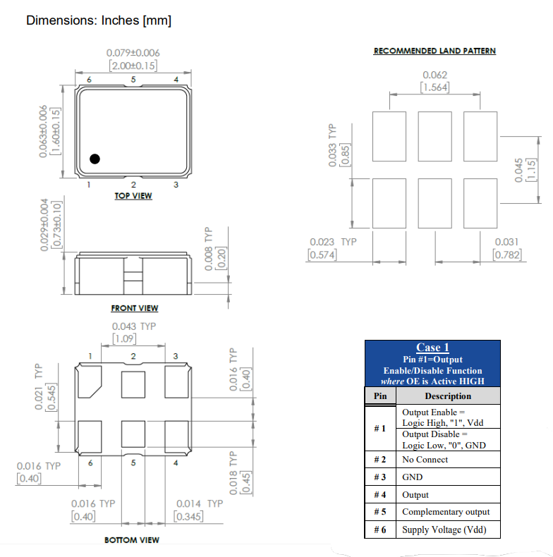 Mechanical Drawing - Abracon AK1LP ClearClock™ Oscillators