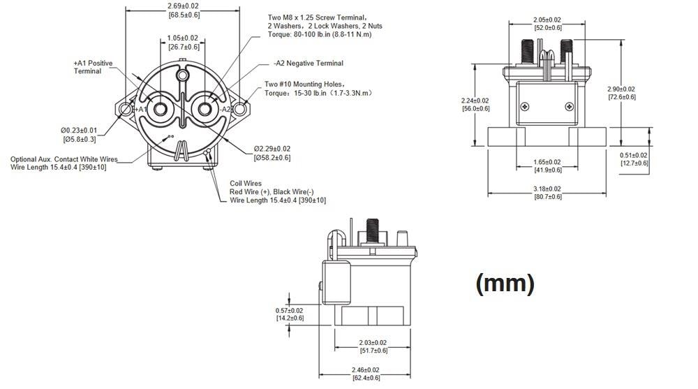 Mechanical Drawing - Altran Magnetics AEV250 High-Voltage DC Contactors