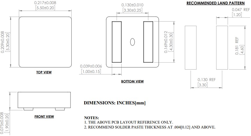Mechanical Drawing - Abracon AMELH5020S Power Inductors