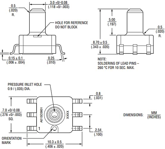 Mechanical Drawing - Bourns BPS160 Analog Pressure Sensors