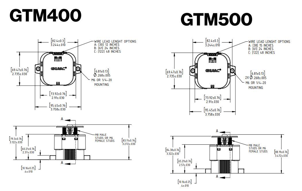 Mechanical Drawing - Gigavac Clean Energy GTM400 & GTM500 Contactors