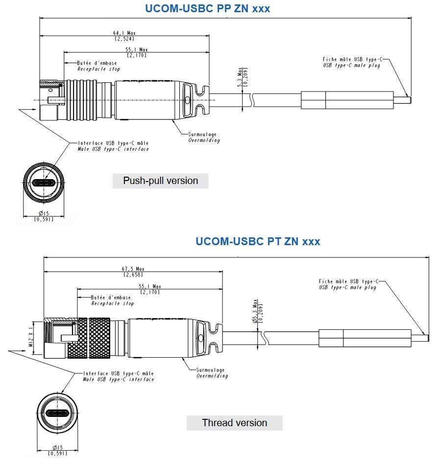 Mechanical Drawing - Amphenol Socapex μCOM USBC 3.2 Gen 2 Rugged Connectors & Assemblies