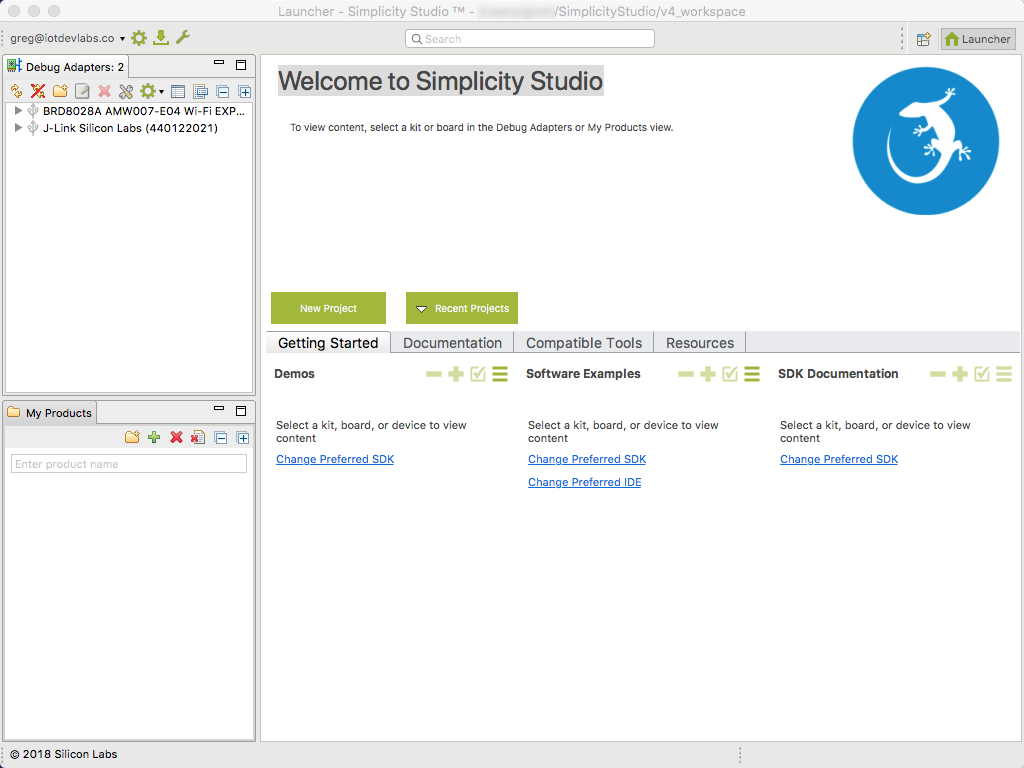 Simplicity Studio Launcher Perspective After Installation & Setup