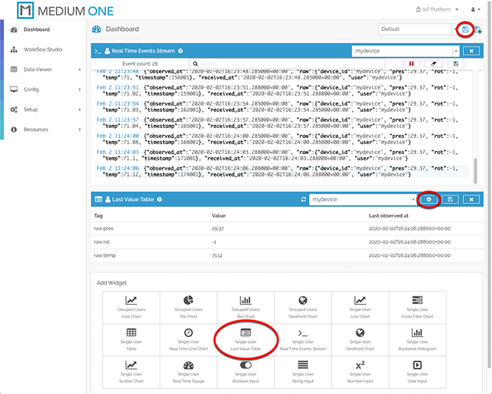 Last Value Table Widget Display